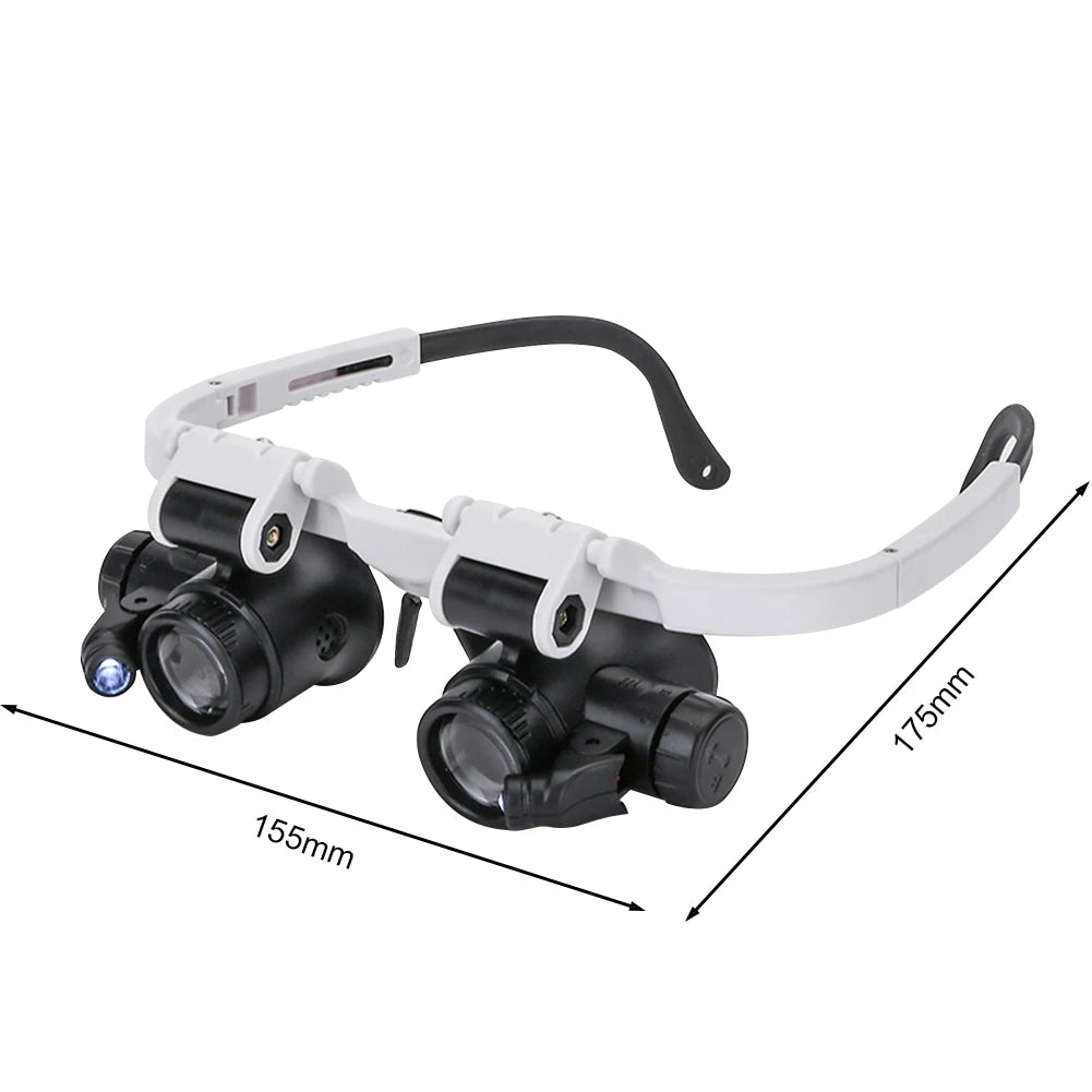 Lunettes-loupes télescopiques avec 2 LED – grossissement 8X, 15X, 23X pour réparation de montres, bijouterie et lecture.