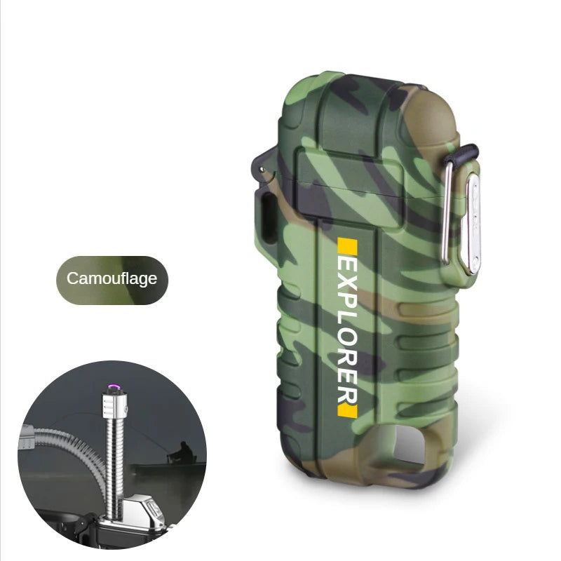 Briquet plasma sans flamme double arc étanche, rechargeable par USB, avec coupe-vent, pour l'extérieur.