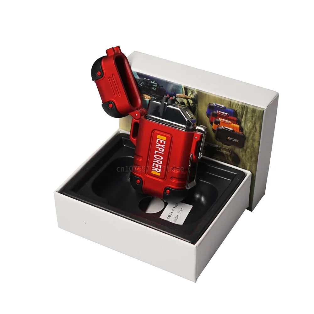 Briquet plasma sans flamme double arc étanche, rechargeable par USB, avec coupe-vent, pour l'extérieur.