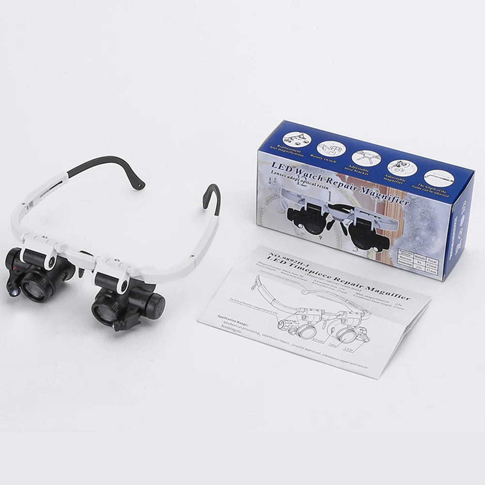 Lunettes-loupes télescopiques avec 2 LED – grossissement 8X, 15X, 23X pour réparation de montres, bijouterie et lecture.