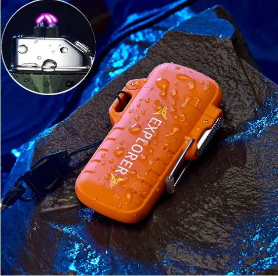Briquet plasma sans flamme double arc étanche, rechargeable par USB, avec coupe-vent, pour l'extérieur.