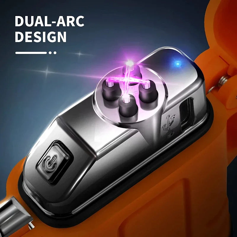 Briquet plasma sans flamme double arc étanche, rechargeable par USB, avec coupe-vent, pour l'extérieur.