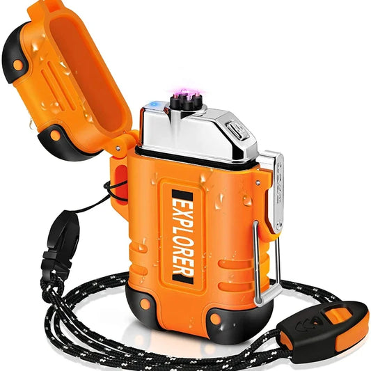 Briquet plasma sans flamme double arc étanche, rechargeable par USB, avec coupe-vent, pour l'extérieur.