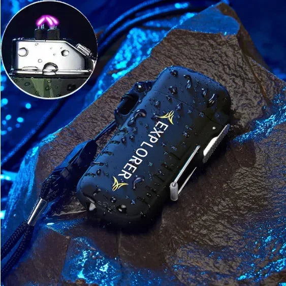 Briquet plasma sans flamme double arc étanche, rechargeable par USB, avec coupe-vent, pour l'extérieur.