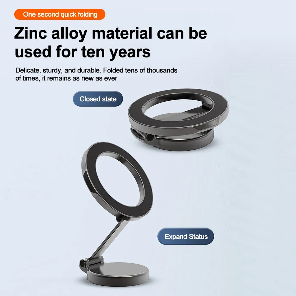 Support magnétique pliable MagSafe de smartphone pour voiture, rotation à 360 degrés ; pour iPhone 15, 14, 13, 12