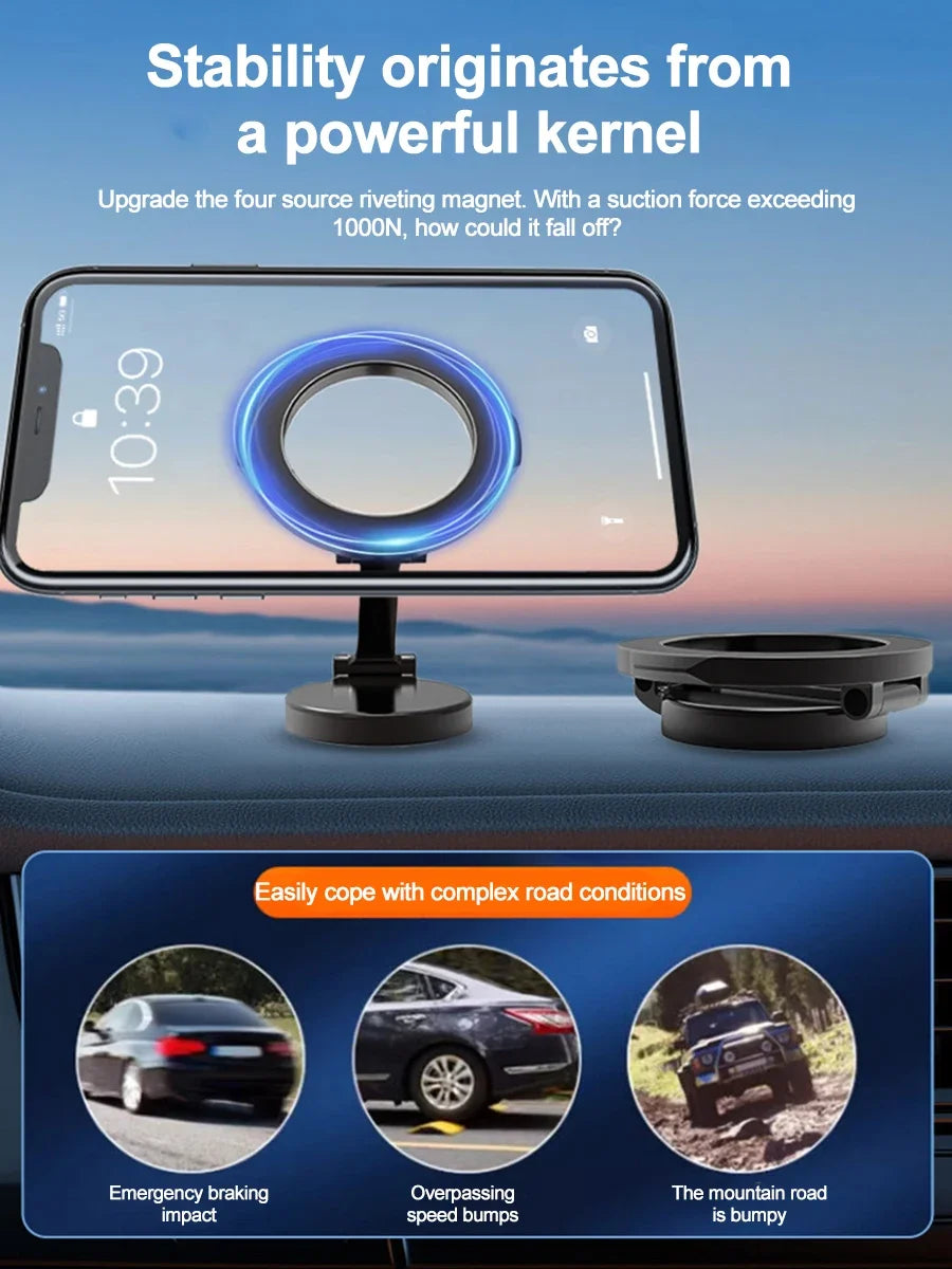 Support magnétique pliable MagSafe de smartphone pour voiture, rotation à 360 degrés ; pour iPhone 15, 14, 13, 12