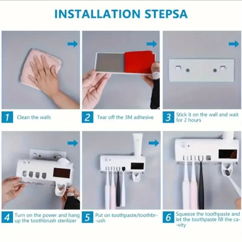 Support Mural avec Stérilisateur UV à énergie solaire pour Brosse à Dents , Dispenseur de Dentifrice