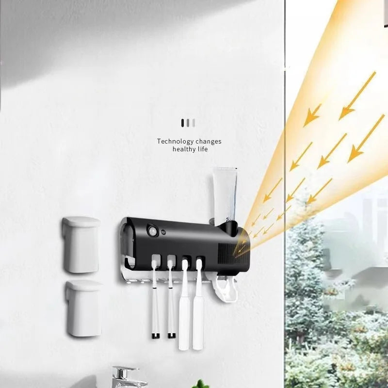 Support Mural avec Stérilisateur UV à énergie solaire pour Brosse à Dents , Dispenseur de Dentifrice