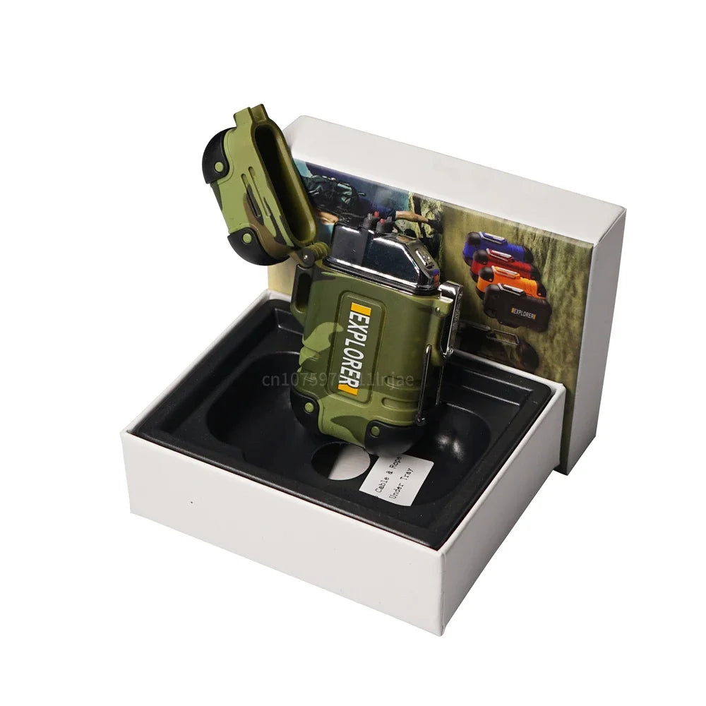 Briquet plasma sans flamme double arc étanche, rechargeable par USB, avec coupe-vent, pour l'extérieur.