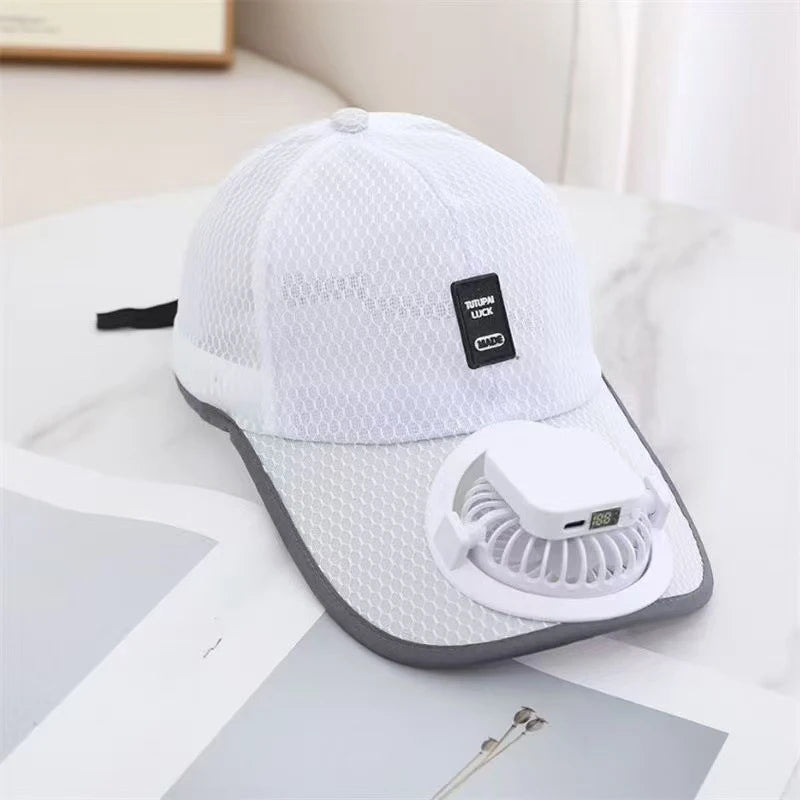 Summer Caps with Solar Powered Fan, Lightweight Baseball Cap for Men and Women, Breathable Mesh, Adjustable and Quick Drying