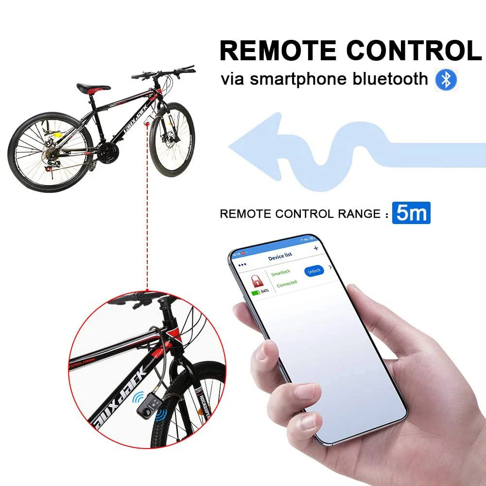 Antivol étanche sans clés pour vélo et moto avec alarme 110 dB, Verrouillage/déverrouillage par Bluetooth depuis votre smartphone.