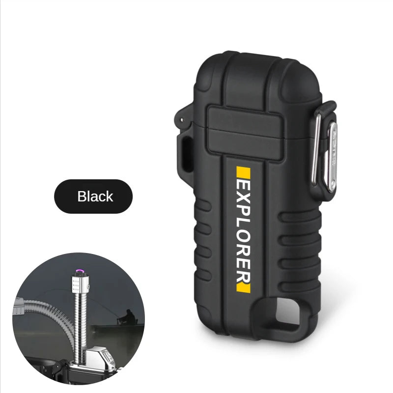 Briquet plasma sans flamme double arc étanche, rechargeable par USB, avec coupe-vent, pour l'extérieur.
