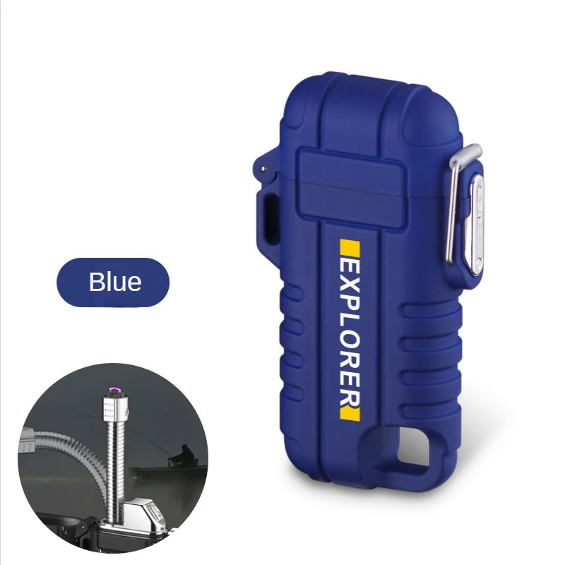 Briquet plasma sans flamme double arc étanche, rechargeable par USB, avec coupe-vent, pour l'extérieur.