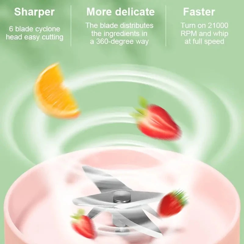 Mixeur Blender 6 lames pour Smoothie, Milkshake, portable et rechargeable par USB, Bouteille Sport.