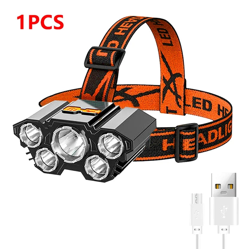 Lampe frontale 8 LED rechargeable par USB , ultra-lumineuse