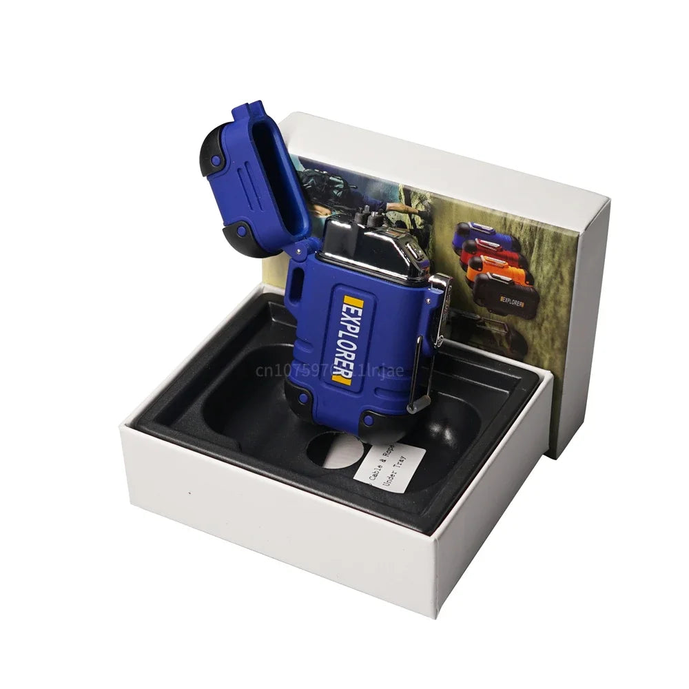 Briquet plasma sans flamme double arc étanche, rechargeable par USB, avec coupe-vent, pour l'extérieur.