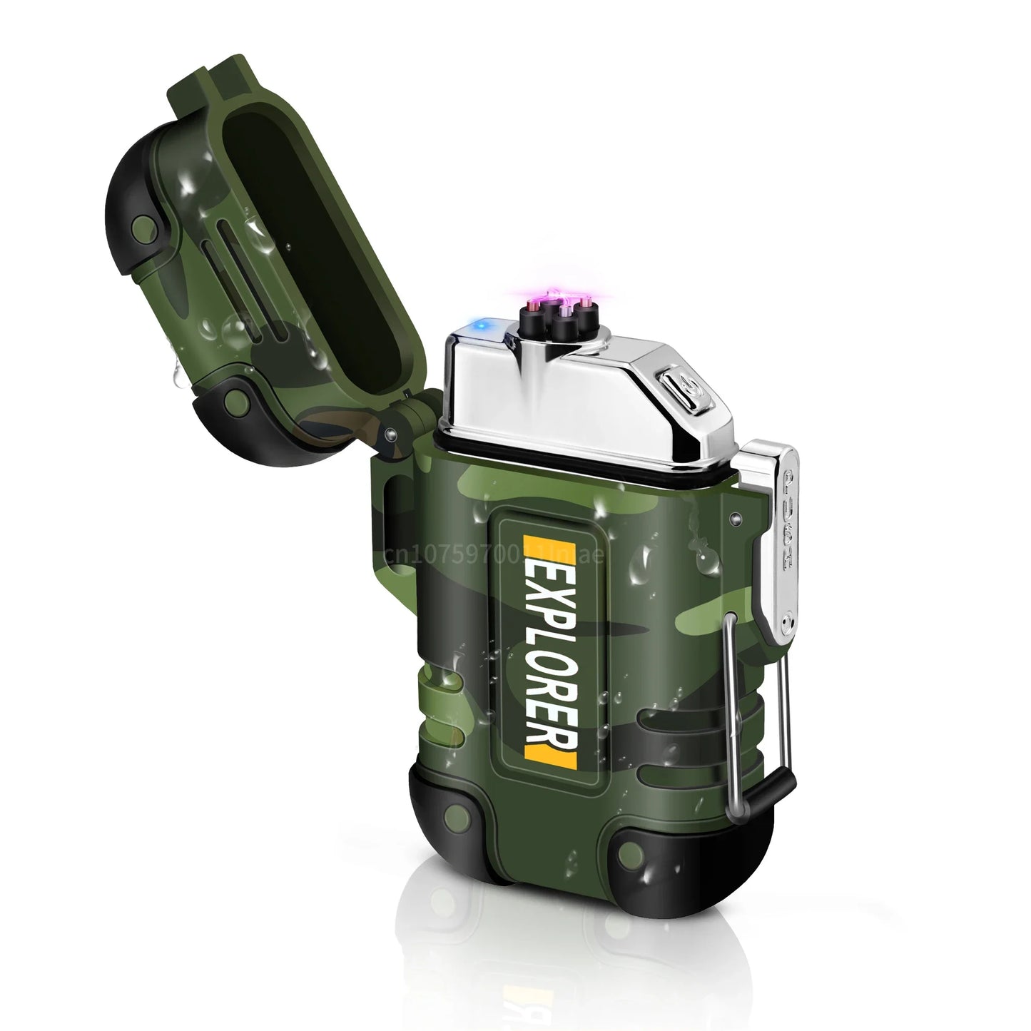 Briquet plasma sans flamme double arc étanche, rechargeable par USB, avec coupe-vent, pour l'extérieur.