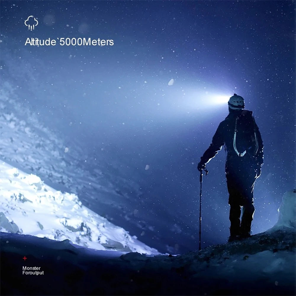 Lampe frontale 5 LED  avec batterie intégrée rechargeable , éclairage puissant pour camping, aventure et pêche.