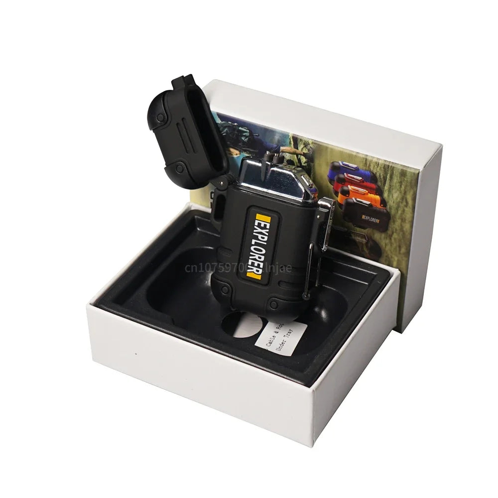 Briquet plasma sans flamme double arc étanche, rechargeable par USB, avec coupe-vent, pour l'extérieur.