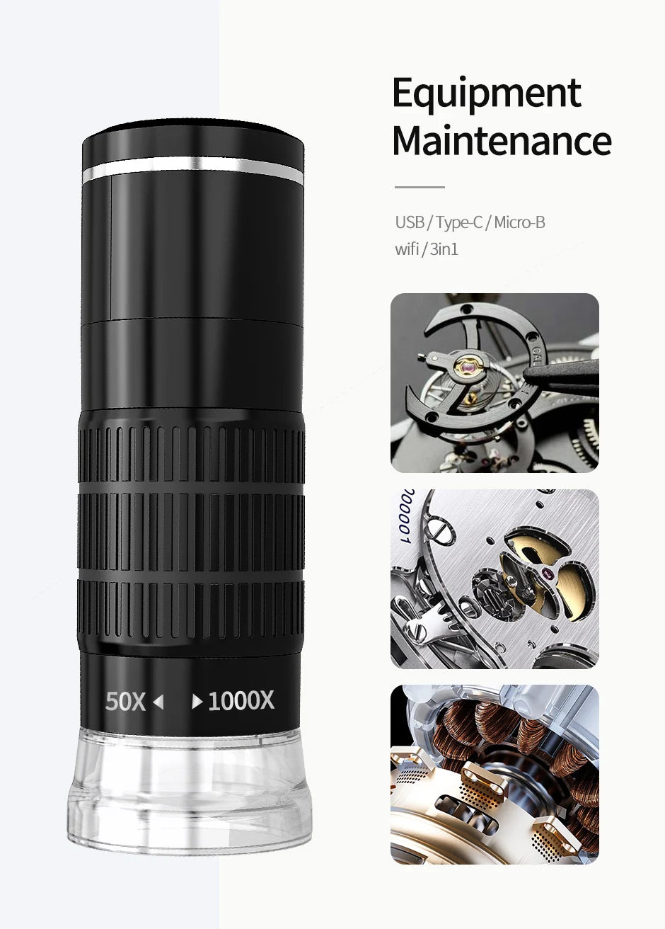 Microscope Numérique Portable Sans Fil avec Support Flexible - Grossissement 50x-1000x –  Compatible iPhone, Android et PC