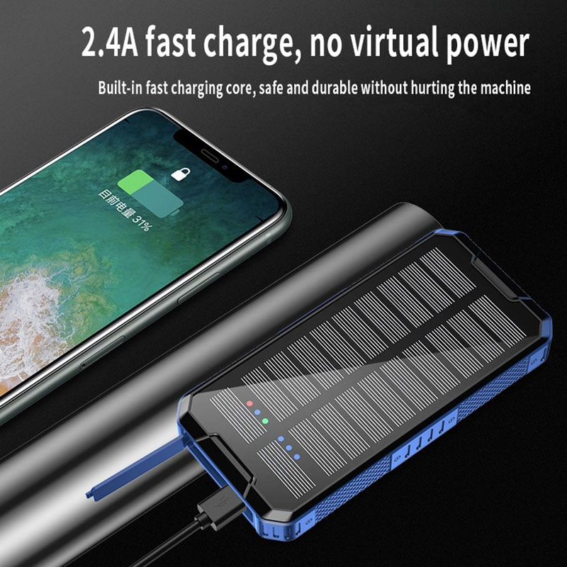 Solar Wireless Power Bank Portable 80000mAh High Capacity Charger External Battery LED Flashlight for IPhone mi Outdoor Travel