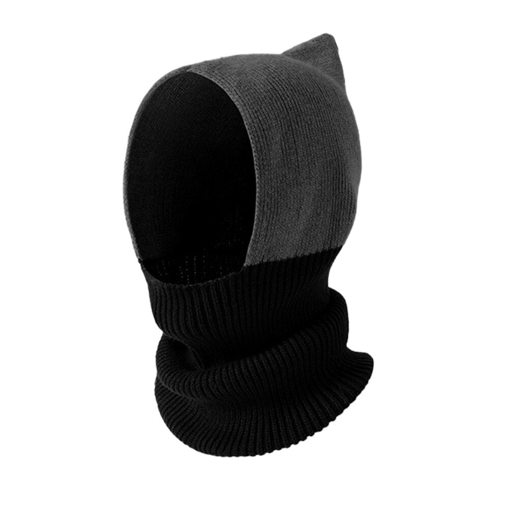 Winter Knitting Hat And Scarf Connected Design Women's with Mask Knitted Hat Skiing Mask Cycling Caps