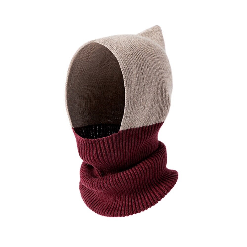 Winter Knitting Hat And Scarf Connected Design Women's with Mask Knitted Hat Skiing Mask Cycling Caps