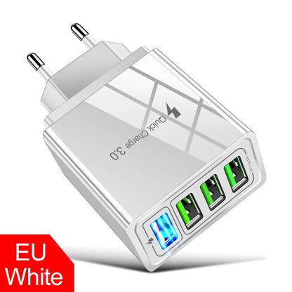 4 Output QC3.0 Multiple USB Charger for iPhone iPad Samsung LG Huawei Xiaomi Tablet Universal Fast Charging Wall Travel Charger