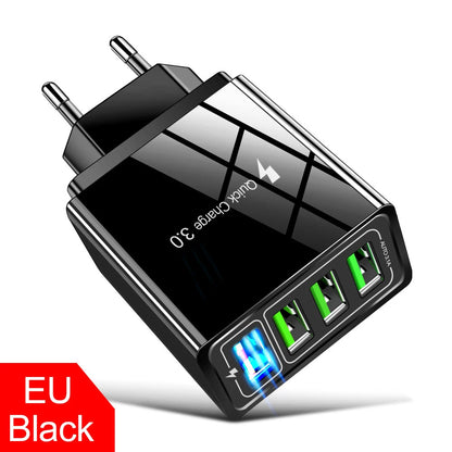4 Output QC3.0 Multiple USB Charger for iPhone iPad Samsung LG Huawei Xiaomi Tablet Universal Fast Charging Wall Travel Charger