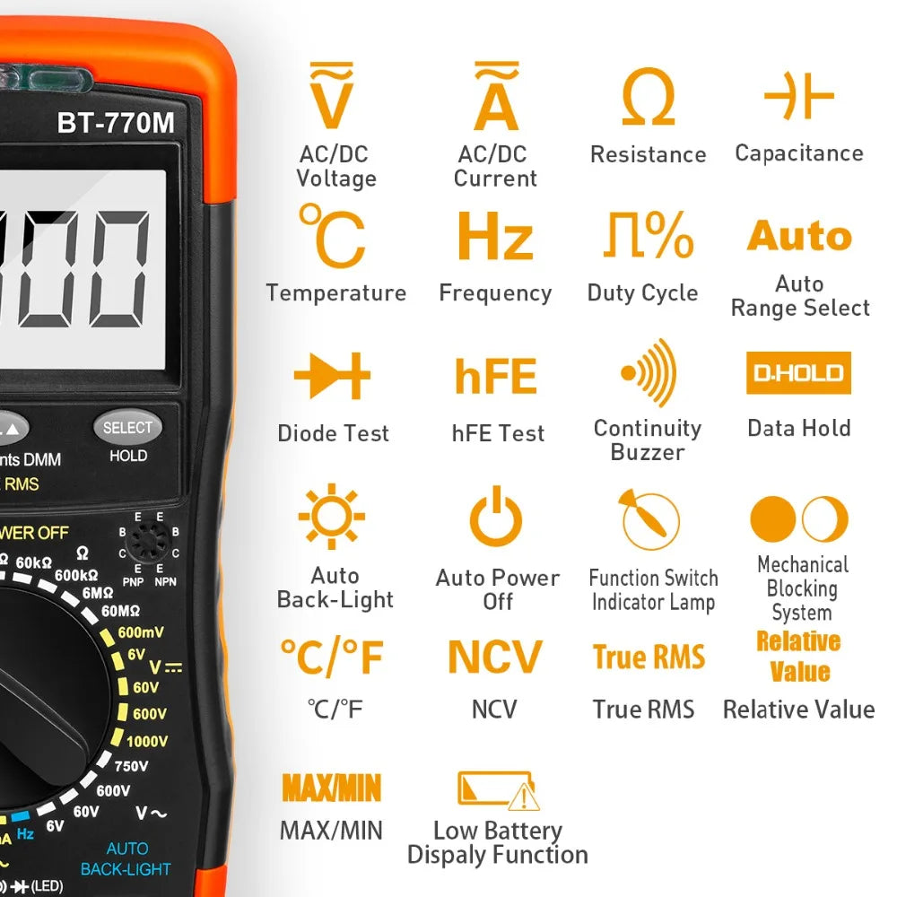 BTMETER True RMS Digital Multimeter,Precision Multimeter,Profession Insulation Tester Voltage Meter Diode Test NCV，770 Series