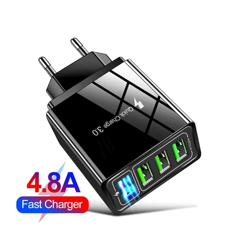 4 Output QC3.0 Multiple USB Charger for iPhone iPad Samsung LG Huawei Xiaomi Tablet Universal Fast Charging Wall Travel Charger