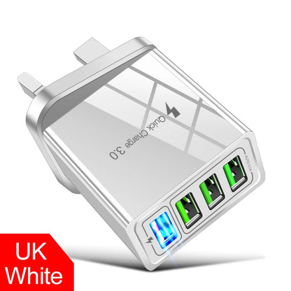 4 Output QC3.0 Multiple USB Charger for iPhone iPad Samsung LG Huawei Xiaomi Tablet Universal Fast Charging Wall Travel Charger