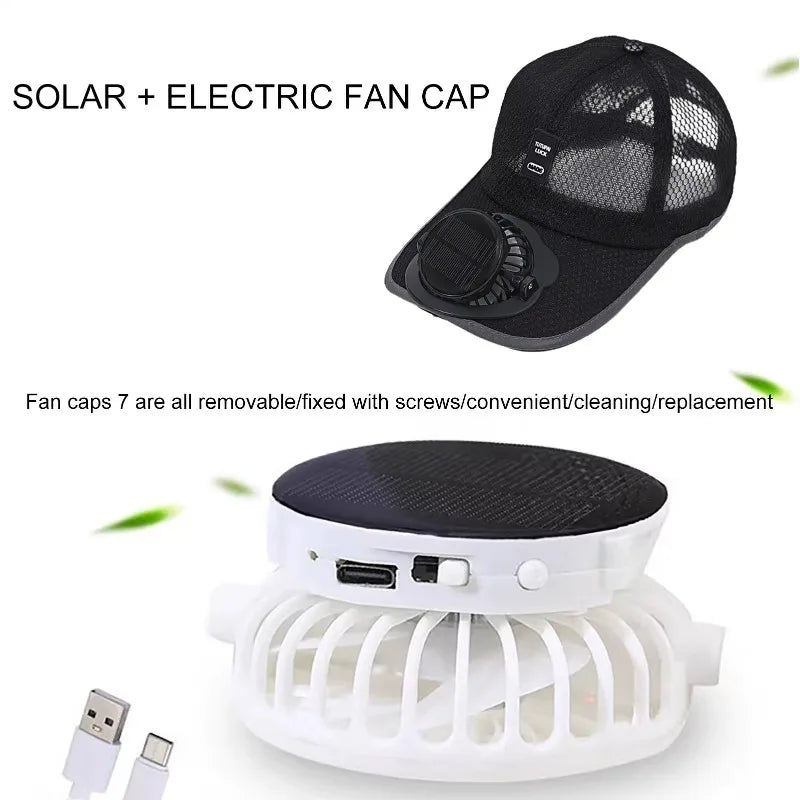 Outdoor Mesh Cap Solar Powered Charging Fan Cap Summer New Style Breathable Sunshade Sun Protection men's women's Adults