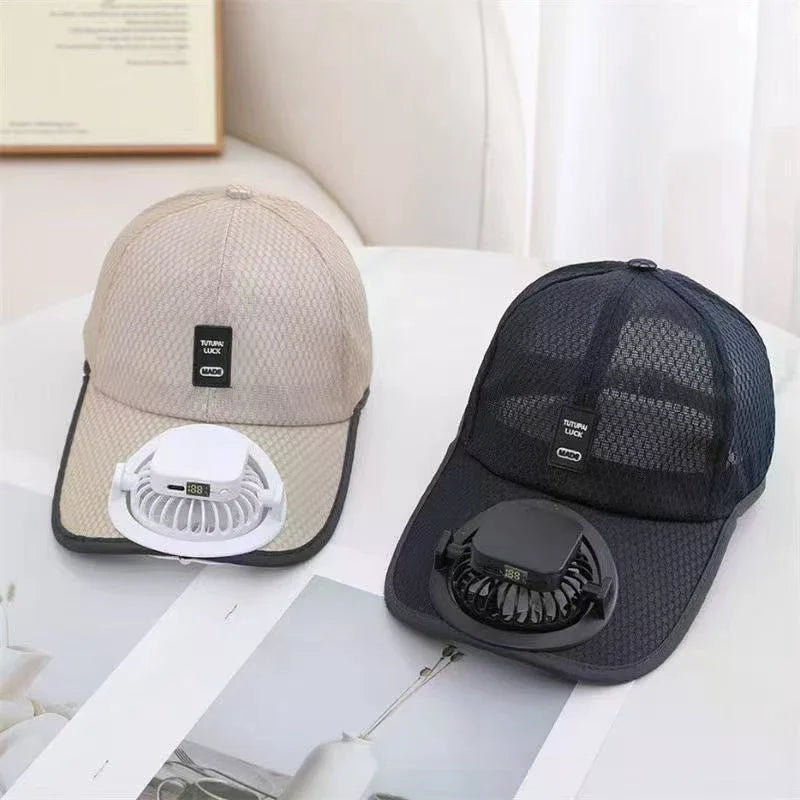 Summer Caps with Solar Powered Fan, Lightweight Baseball Cap for Men and Women, Breathable Mesh, Adjustable and Quick Drying