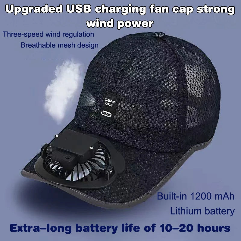 Summer Caps with Solar Powered Fan, Lightweight Baseball Cap for Men and Women, Breathable Mesh, Adjustable and Quick Drying