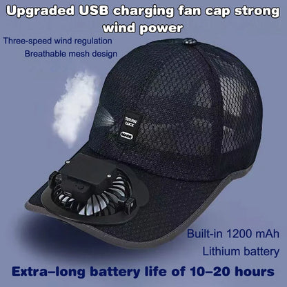 Summer Caps with Solar Powered Fan, Lightweight Baseball Cap for Men and Women, Breathable Mesh, Adjustable and Quick Drying