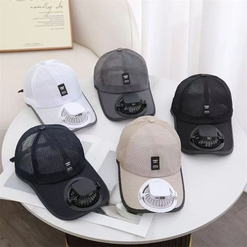 Summer Caps with Solar Powered Fan, Lightweight Baseball Cap for Men and Women, Breathable Mesh, Adjustable and Quick Drying