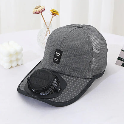Outdoor Mesh Cap Solar Powered Charging Fan Cap Summer New Style Breathable Sunshade Sun Protection men's women's Adults