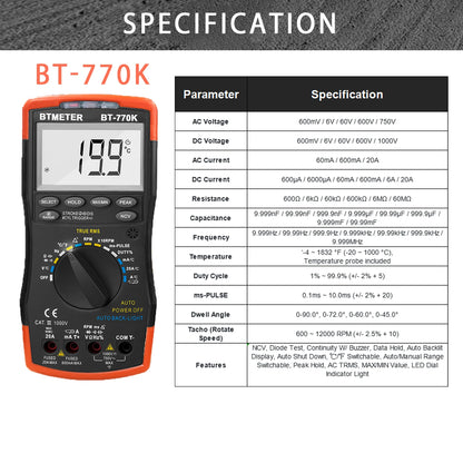 BTMETER True RMS Digital Multimeter,Precision Multimeter,Profession Insulation Tester Voltage Meter Diode Test NCV，770 Series