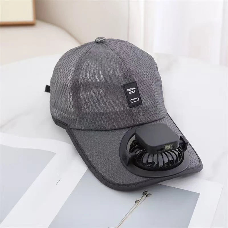 Summer Caps with Solar Powered Fan, Lightweight Baseball Cap for Men and Women, Breathable Mesh, Adjustable and Quick Drying