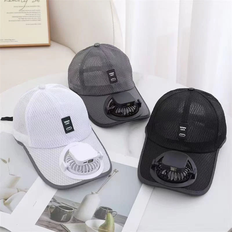Summer Caps with Solar Powered Fan, Lightweight Baseball Cap for Men and Women, Breathable Mesh, Adjustable and Quick Drying