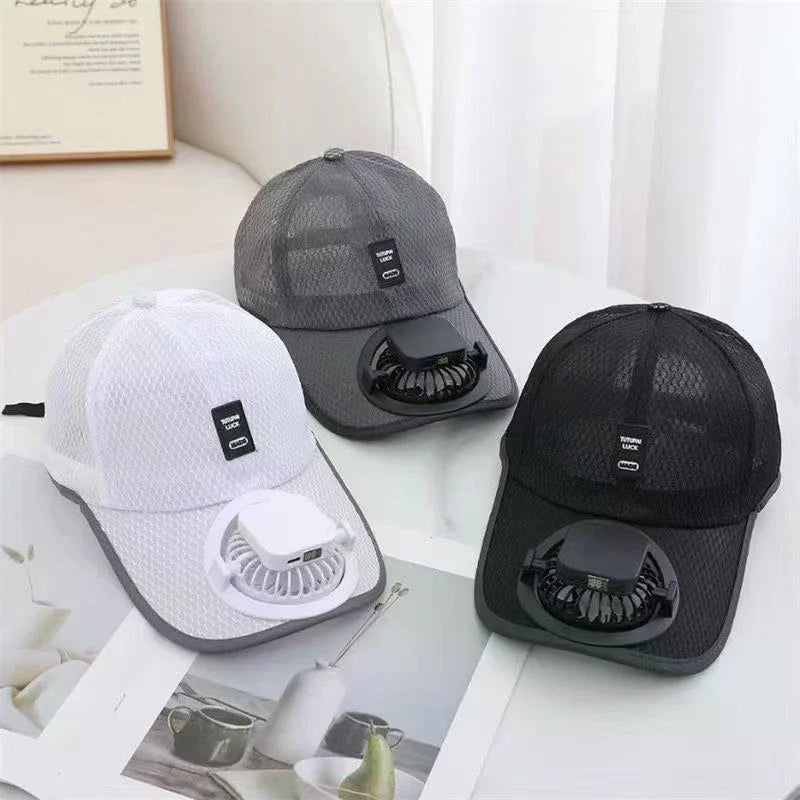 Summer Caps with Solar Powered Fan, Lightweight Baseball Cap for Men and Women, Breathable Mesh, Adjustable and Quick Drying