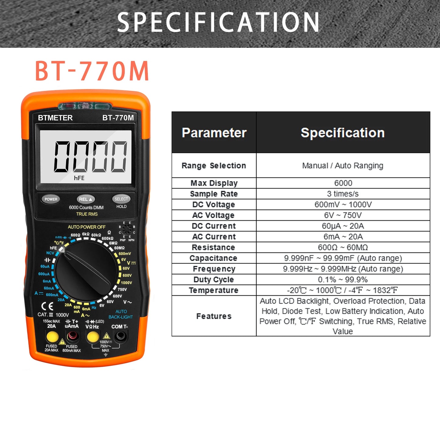 BTMETER True RMS Digital Multimeter,Precision Multimeter,Profession Insulation Tester Voltage Meter Diode Test NCV，770 Series