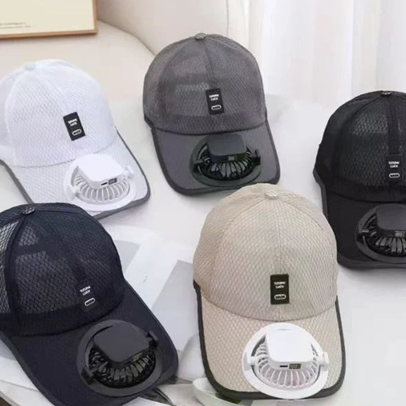 Summer Caps with Solar Powered Fan, Lightweight Baseball Cap for Men and Women, Breathable Mesh, Adjustable and Quick Drying