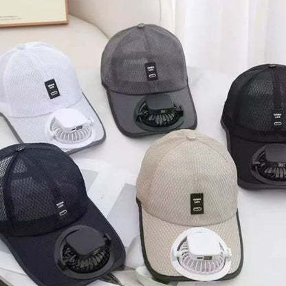 Summer Caps with Solar Powered Fan, Lightweight Baseball Cap for Men and Women, Breathable Mesh, Adjustable and Quick Drying