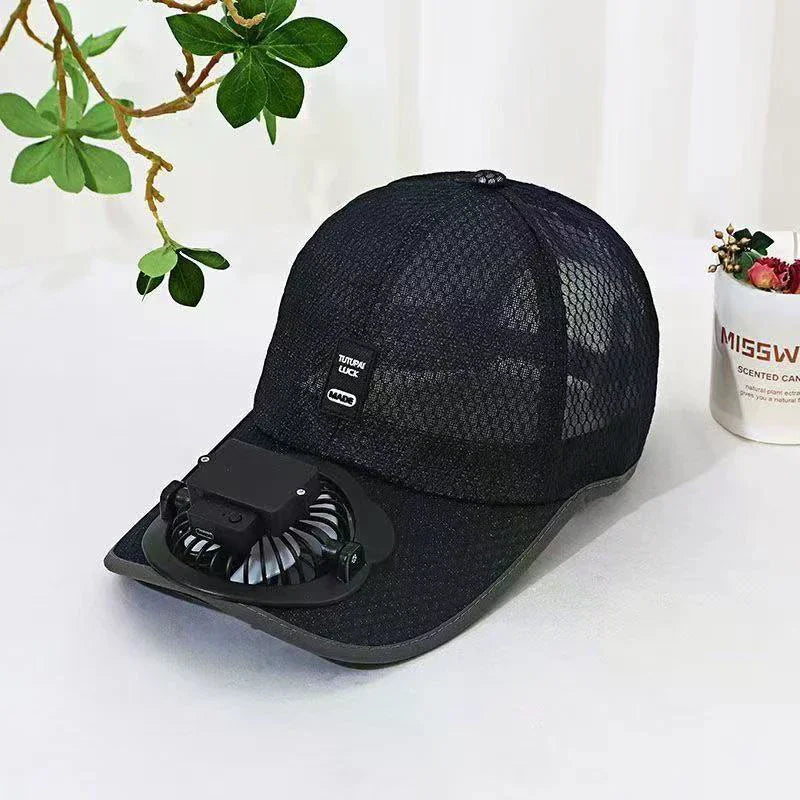 Summer Caps with Solar Powered Fan, Lightweight Baseball Cap for Men and Women, Breathable Mesh, Adjustable and Quick Drying